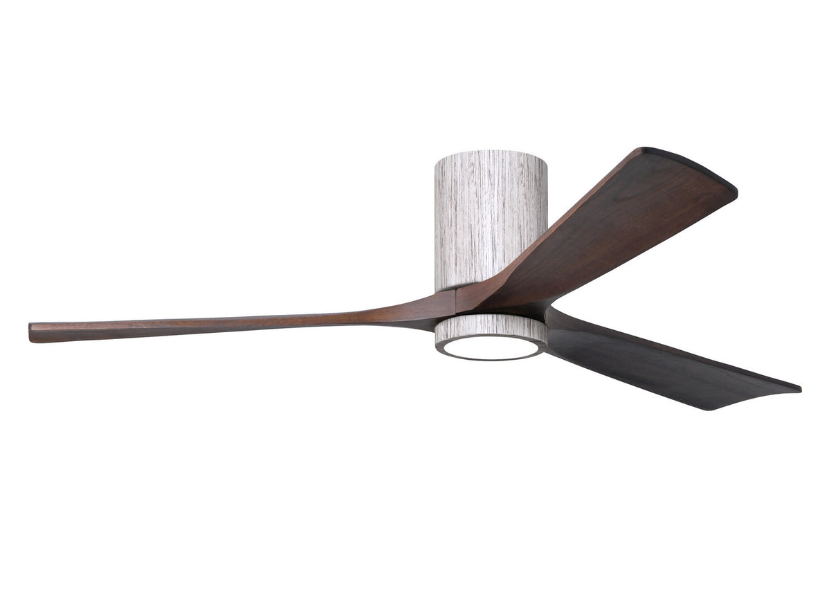 Matthews Fan IR3HLK-BW-WA-60 Irene-3HLK three-blade flush mount paddle fan in Barn Wood finish with 60” solid walnut tone blades and integrated LED light kit.