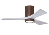 Matthews Fan IR3HLK-WN-MWH-42 Irene-3HLK three-blade flush mount paddle fan in Walnut finish with 42” solid matte white wood blades and integrated LED light kit.