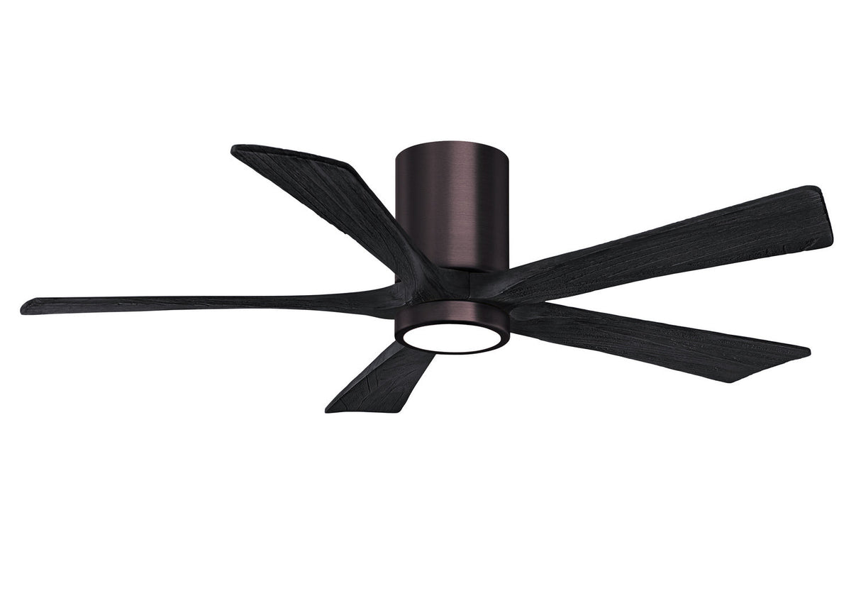 Matthews Fan IR5HLK-BB-BK-52 IR5HLK five-blade flush mount paddle fan in Brushed Bronze finish with 52” solid matte black wood blades and integrated LED light kit.