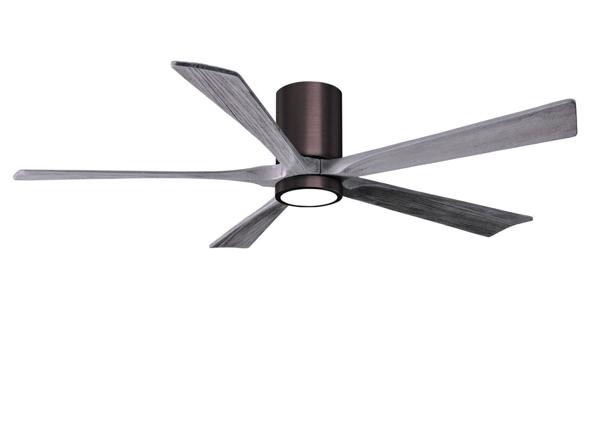 Matthews Fan IR5HLK-BB-BW-60 IR5HLK five-blade flush mount paddle fan in Brushed Bronze finish with 60” solid barn wood tone blades and integrated LED light kit.