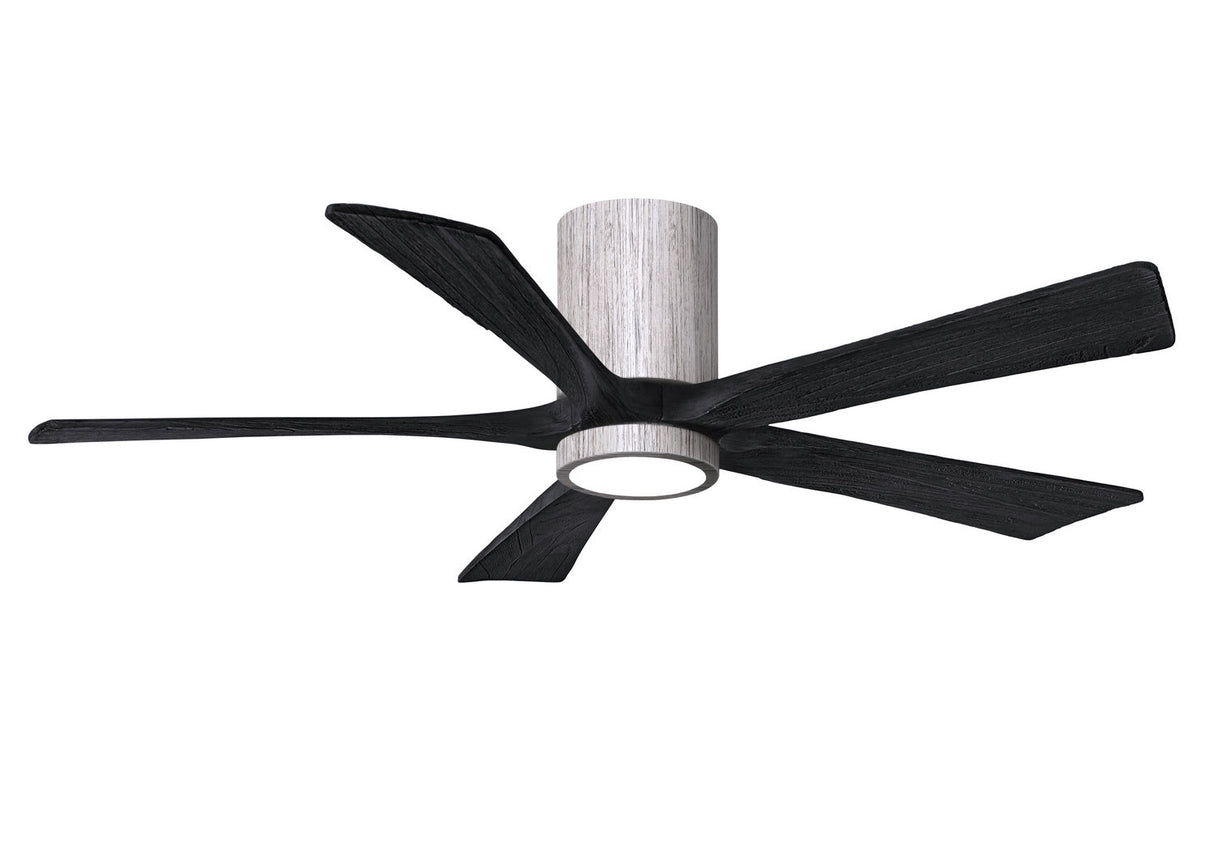 Matthews Fan IR5HLK-BW-BK-52 IR5HLK five-blade flush mount paddle fan in Barn Wood finish with 52” solid matte black wood blades and integrated LED light kit.