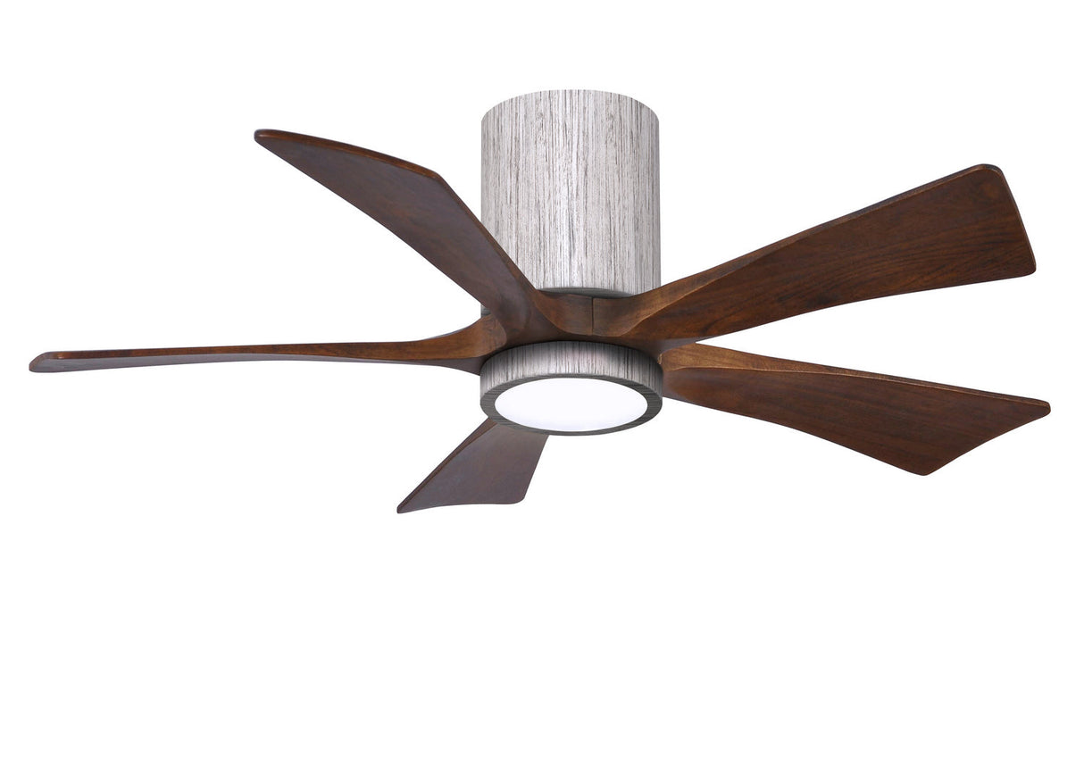 Matthews Fan IR5HLK-BW-WA-42 IR5HLK five-blade flush mount paddle fan in Barn Wood finish with 42” solid walnut tone blades and integrated LED light kit.