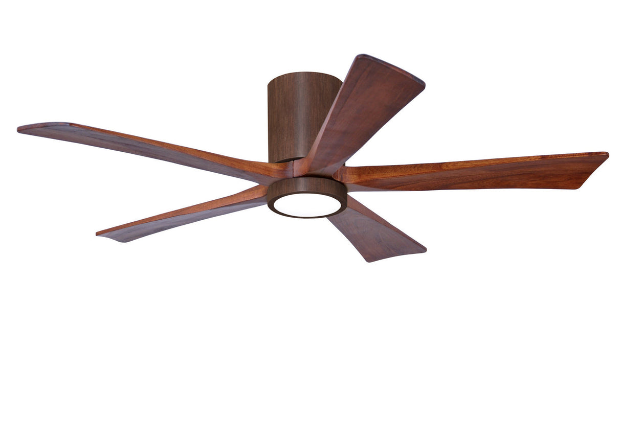 Matthews Fan IR5HLK-WN-WA-52 IR5HLK five-blade flush mount paddle fan in Walnut finish with 52” solid walnut tone blades and integrated LED light kit.