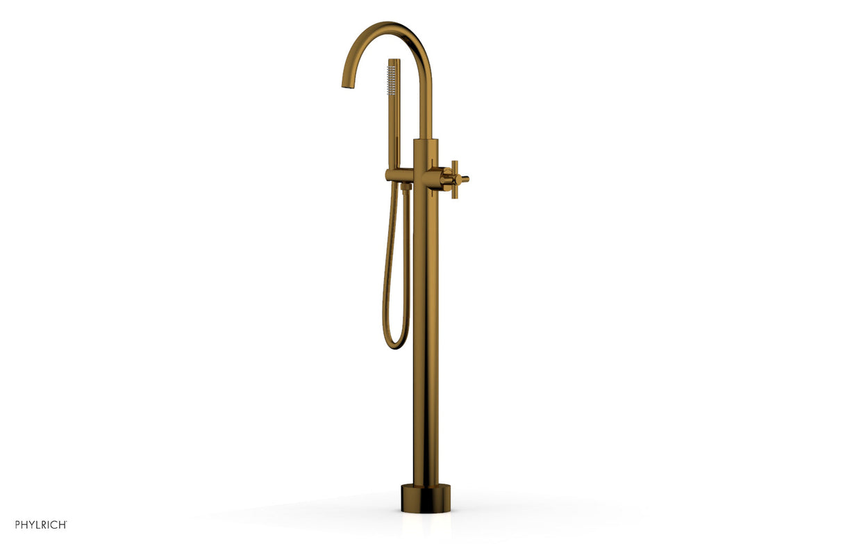 Phylrich D131-44-01-002 BASIC Tall Floor Mount Tub Filler - Cross Handle with Hand Shower D131-44-01 - French Brass