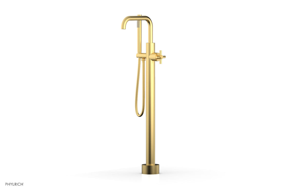 Phylrich D131-45-01-24B BASIC Tall Floor Mount Tub Filler - Cross Handle with Hand Shower D131-45-01 - Burnished Gold