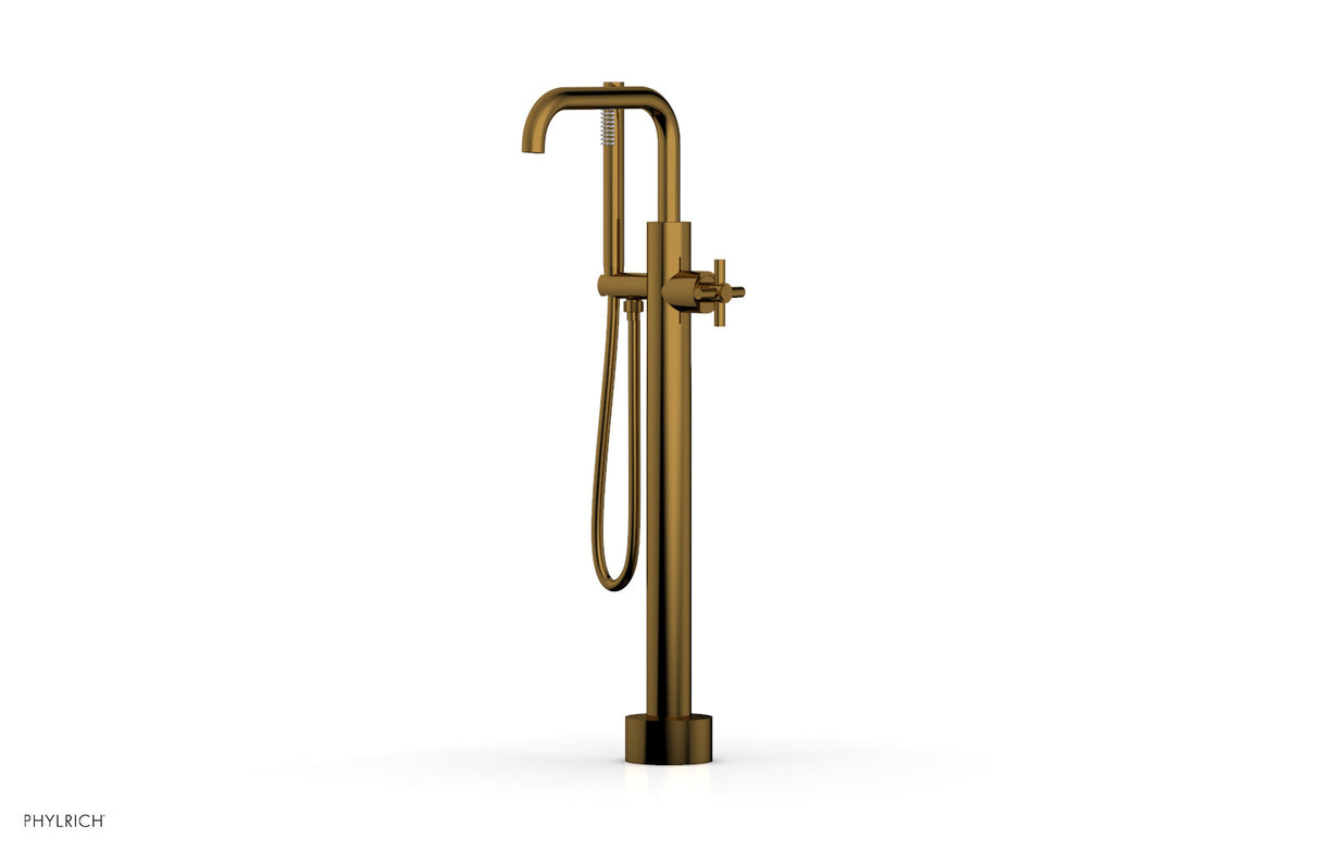 Phylrich D131-45-03-002 BASIC Low Floor Mount Tub Filler - Cross Handle with Hand Shower D131-45-03 - French Brass