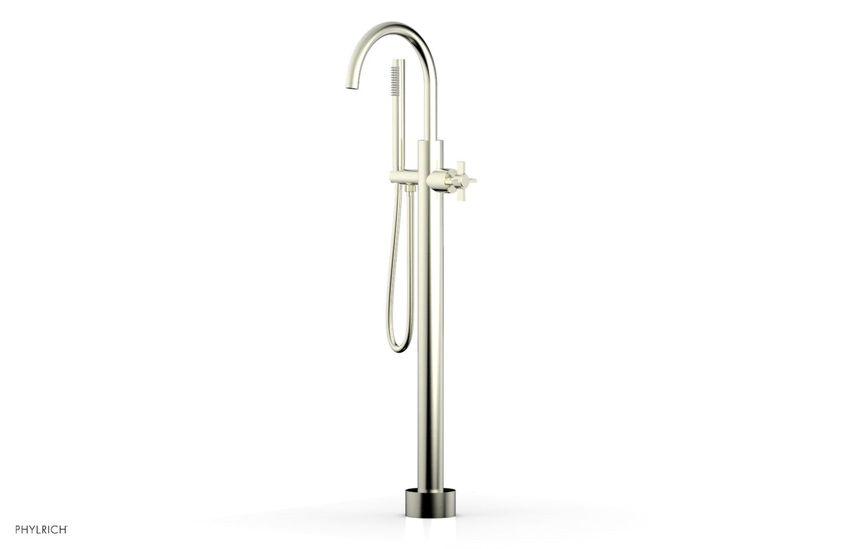 Phylrich D132-44-01-015 BASIC Tall Floor Mount Tub Filler - Cross Handle with Hand Shower D132-44-01 - Satin Nickel