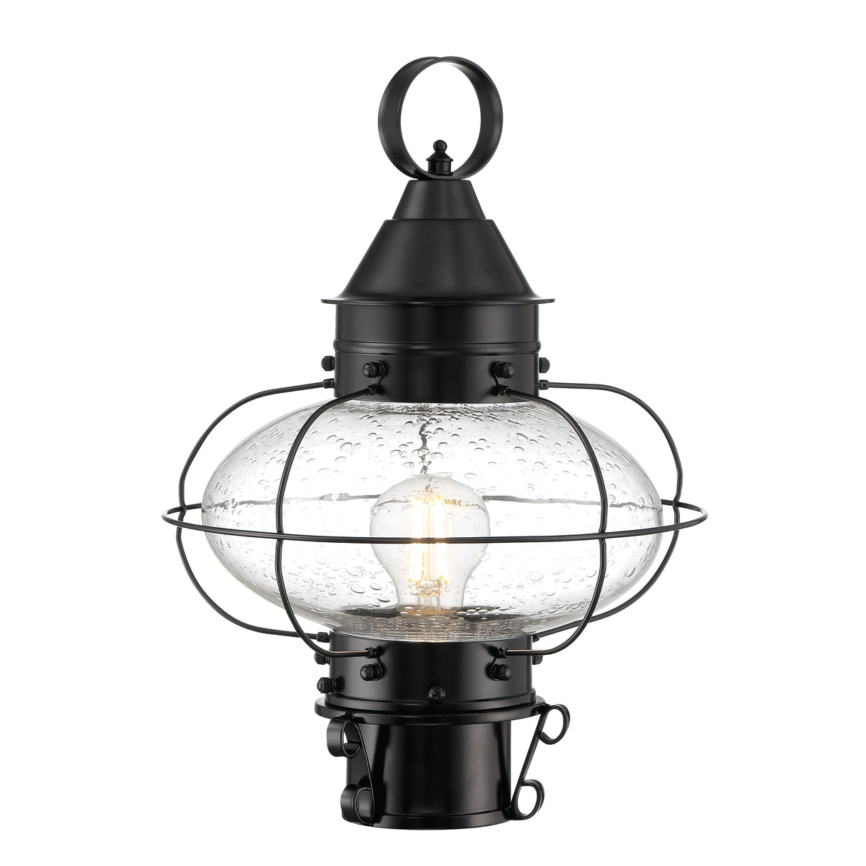 Elk 1321-BL-SE Cottage Onion Outdoor Post Lantern - Black with Seeded Glass