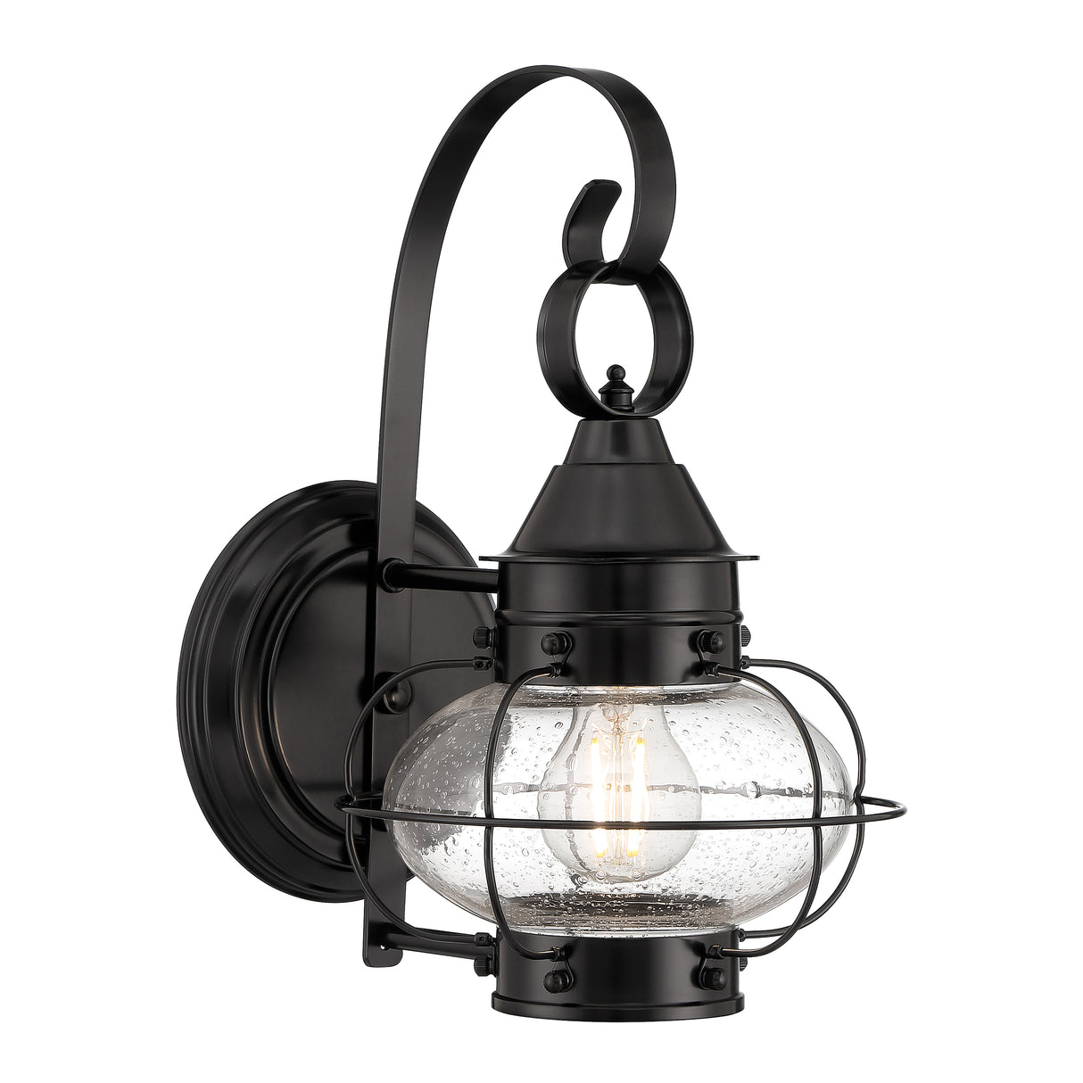 Elk 1323-BL-SE Cottage Onion Outdoor Wall Light - Black with Seeded Glass