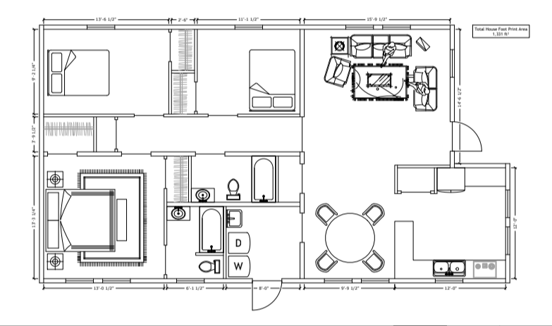 abodeMOD ABODEMOD1346 3 Bedroom(s), 2 Bathroom(s) 1346 Square Feet Prefab ADU Shell