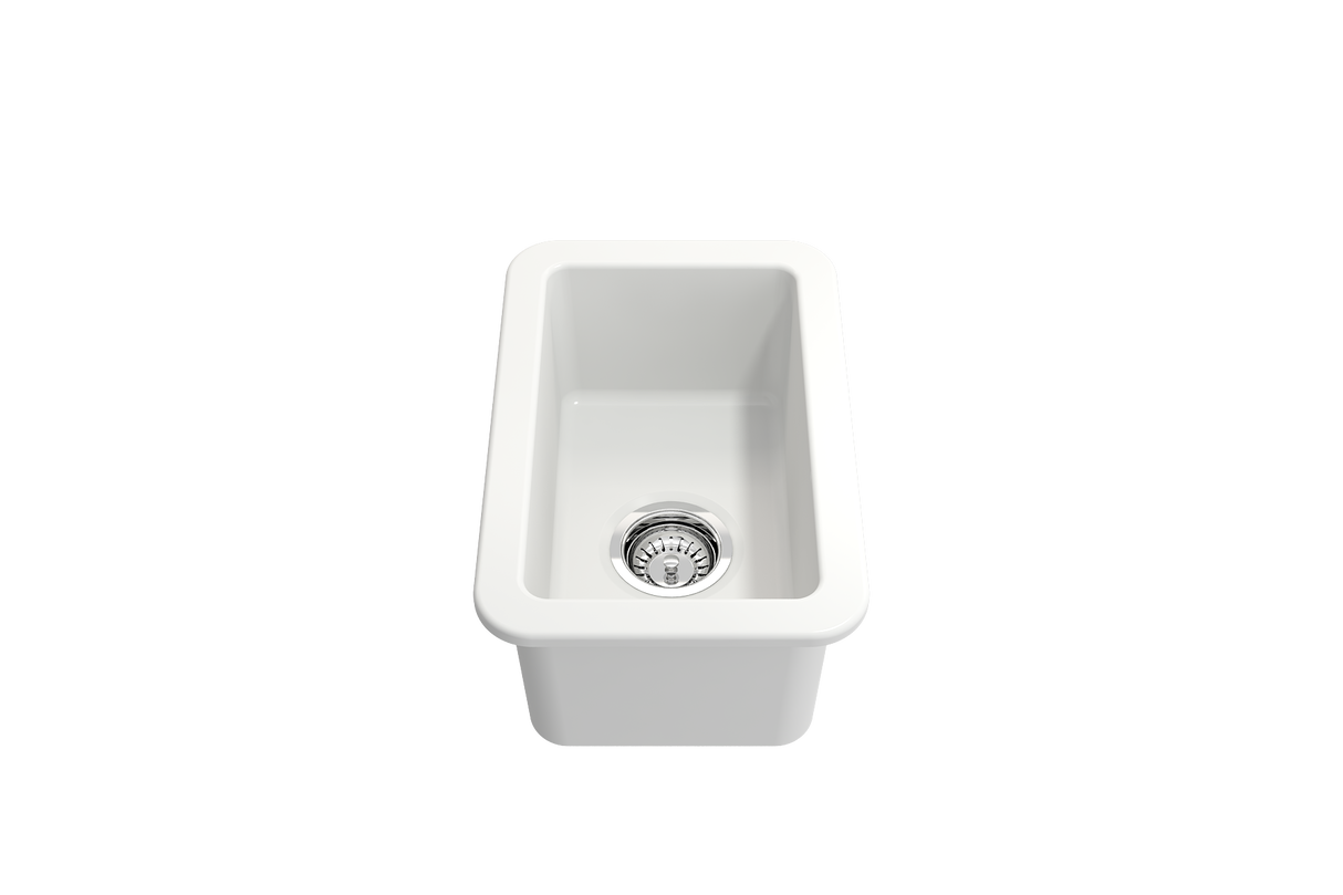BOCCHI 1358-002-0120 Sotto Dual-mount Fireclay 12 in. Single Bowl Bar Sink with Strainer in Matte White