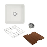 BOCCHI 1359-001-KIT1 Kit: 1359 Sotto Dual-mount Fireclay 18 in. Single Bowl Bar Sink with protective Bottom Grid and Strainer and custom-fit Cutting Board top