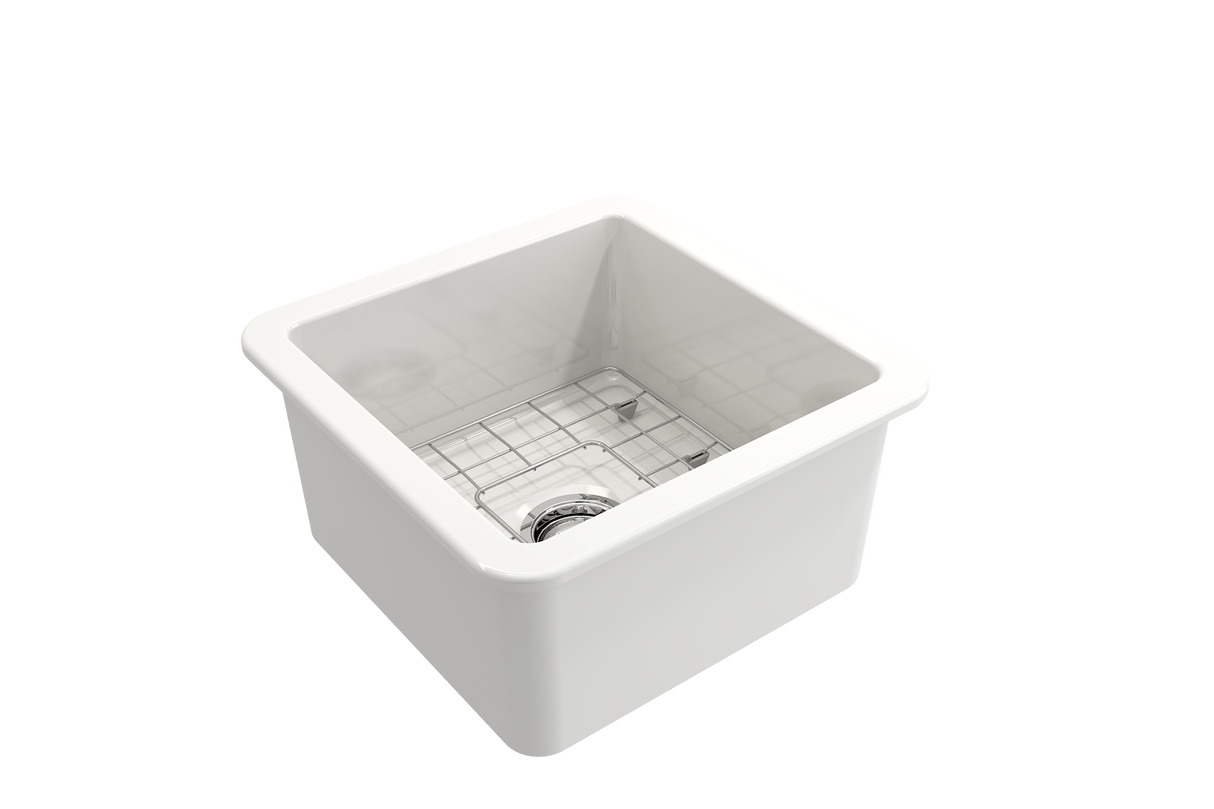 BOCCHI 1359-001-0120 Sotto Dual-mount Fireclay 18 in. Single Bowl Bar Sink with Protective Bottom Grid and Strainer in White