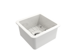 BOCCHI 1359-001-0120 Sotto Dual-mount Fireclay 18 in. Single Bowl Bar Sink with Protective Bottom Grid and Strainer in White