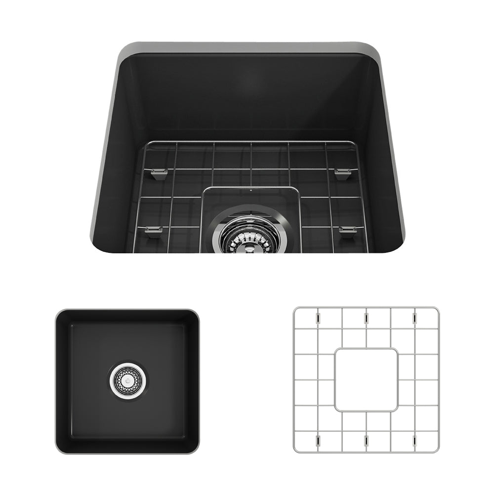 BOCCHI 1359-020-0120 Sotto Dual-mount Fireclay 18 in. Single Bowl Bar Sink with Protective Bottom Grid and Strainer in Matte Dark Gray