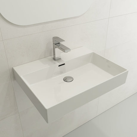 BOCCHI 1376-001-0126 Milano Wall-Mounted Sink Fireclay 24 in. 1-Hole with Overflow in White