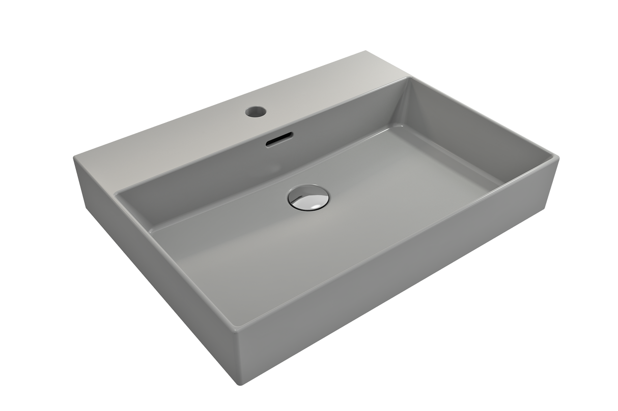 BOCCHI 1376-006-0126 Milano Wall-Mounted Sink Fireclay 24 in. 1-Hole with Overflow in Matte Gray