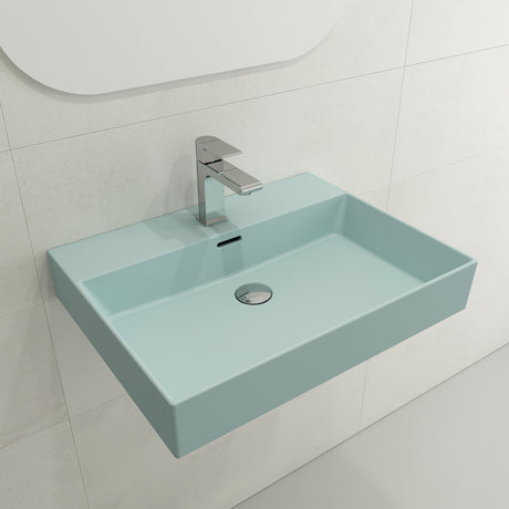 BOCCHI 1376-029-0126 Milano Wall-Mounted Sink Fireclay 24 in. 1-Hole with Overflow in Matte Ice Blue