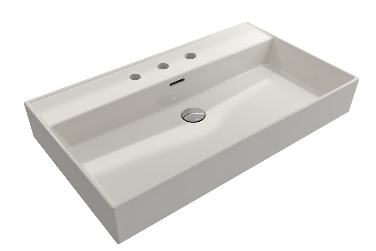 BOCCHI 1377-014-0127 Milano Wall-Mounted Sink Fireclay 32 in. 3-Hole with Overflow in Biscuit