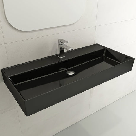 BOCCHI 1378-005-0126 Milano Wall-Mounted Sink Fireclay 39.75 in. 1-Hole with Overflow in Black