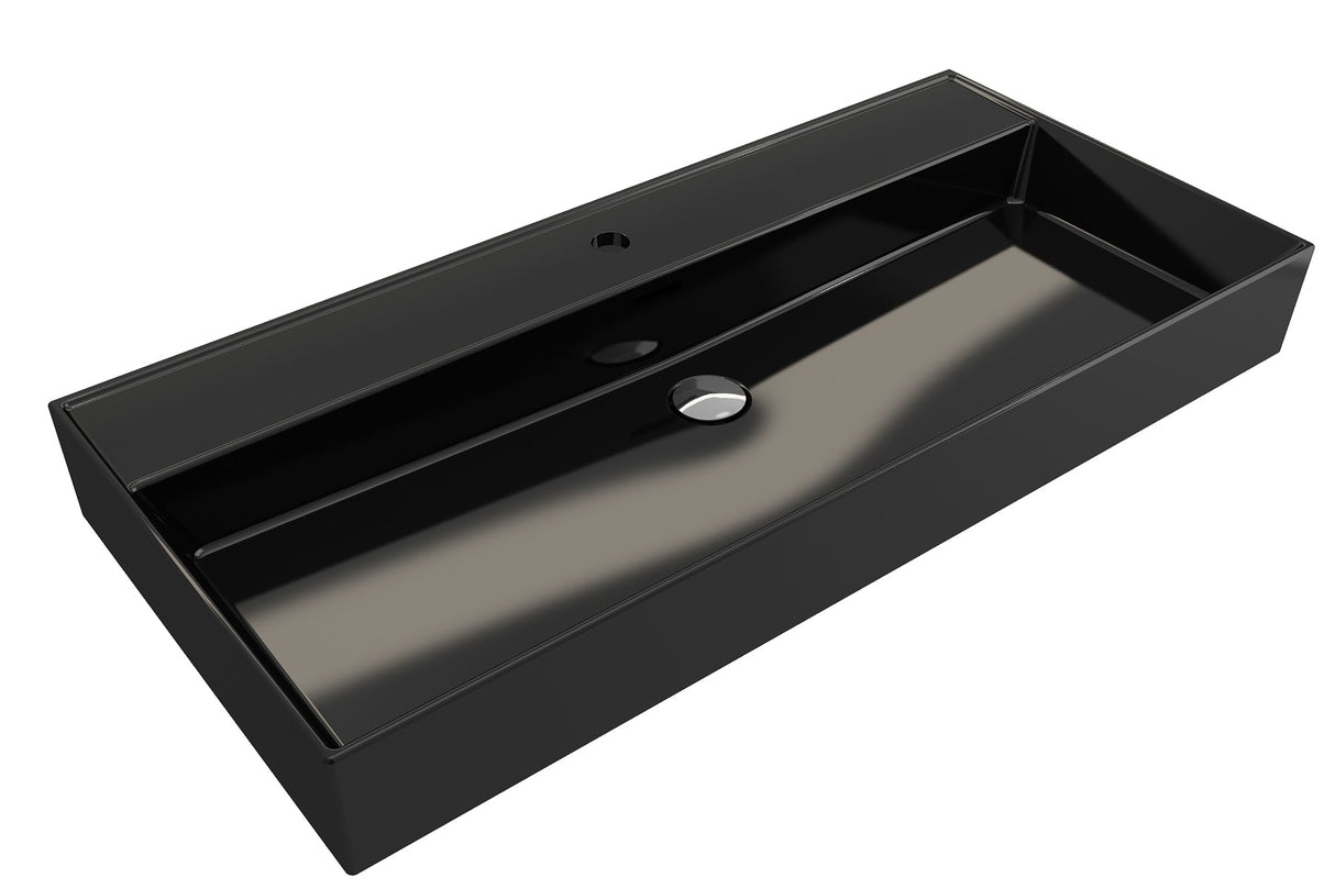 BOCCHI 1378-005-0126 Milano Wall-Mounted Sink Fireclay 39.75 in. 1-Hole with Overflow in Black