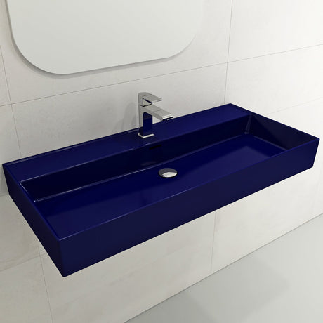 BOCCHI 1378-010-0126 Milano Wall-Mounted Sink Fireclay 39.75 in. 1-Hole with Overflow in Sapphire Blue