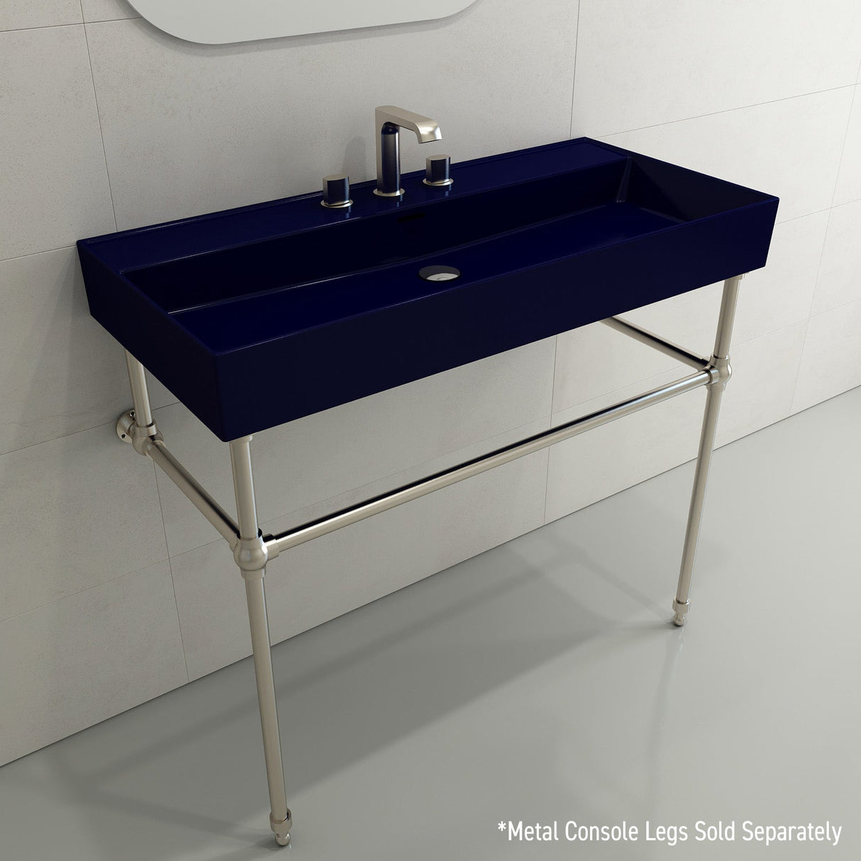 BOCCHI 1378-010-0127 Milano Wall-Mounted Sink Fireclay 39.75 in. 3-Hole with Overflow in Sapphire Blue