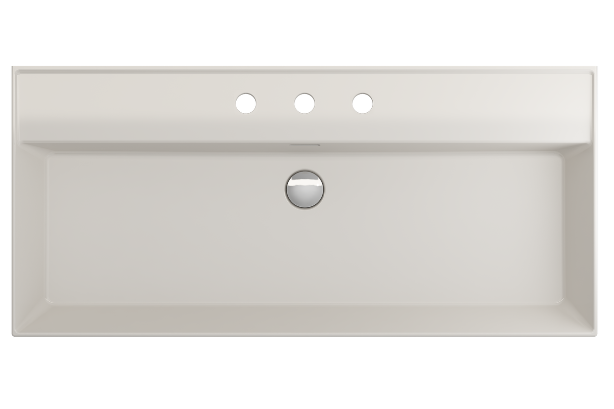 BOCCHI 1378-014-0127 Milano Wall-Mounted Sink Fireclay 39.75 in. 3-Hole with Overflow in Biscuit