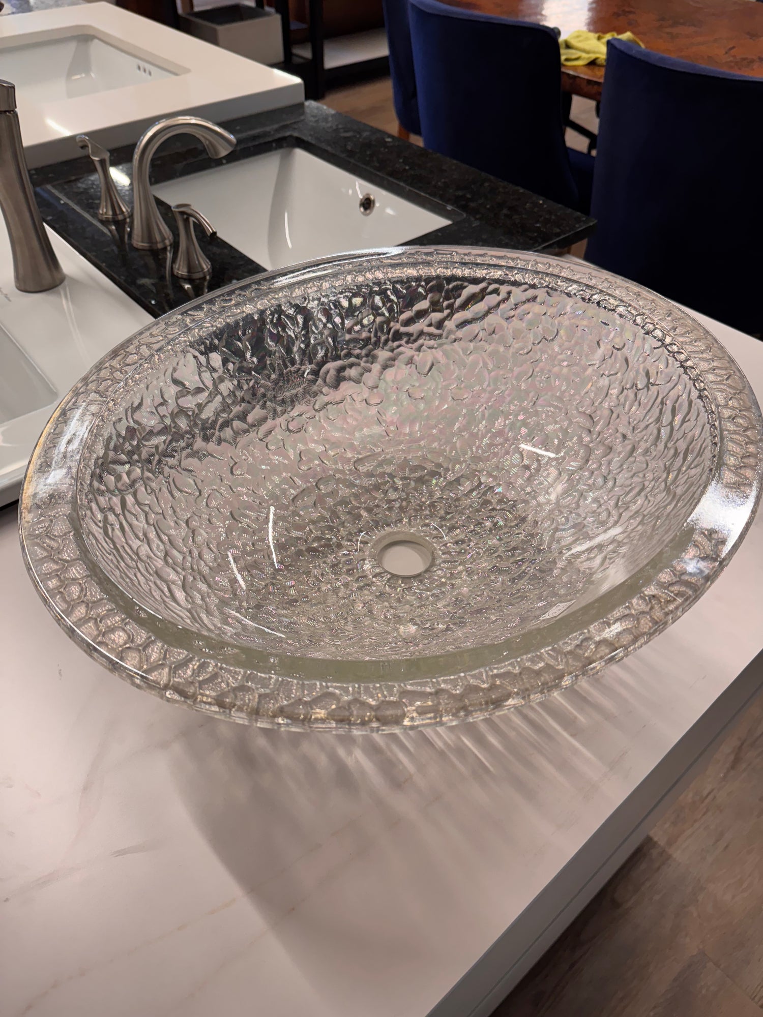 JSG Oceana Pebble Crystal Reflections Glass Drop‑In/Undermount Oval Sink (Showroom Display for Sale)