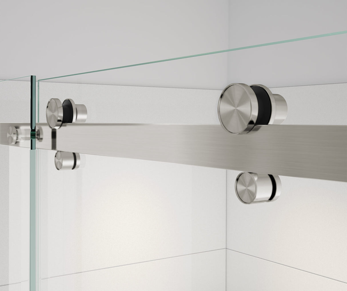 MAAX 138465-900-305-000 Vela 44 ½-47 x 78 ¾ in. 8mm Sliding Shower Door with Towel Bar for Alcove Installation with Clear glass in Brushed Nickel