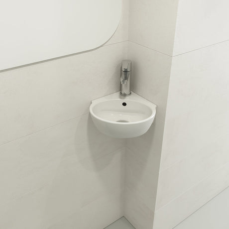 BOCCHI 1392-001-0126 Milano Corner Sink Fireclay 12 in. 1-Hole with Overflow in White