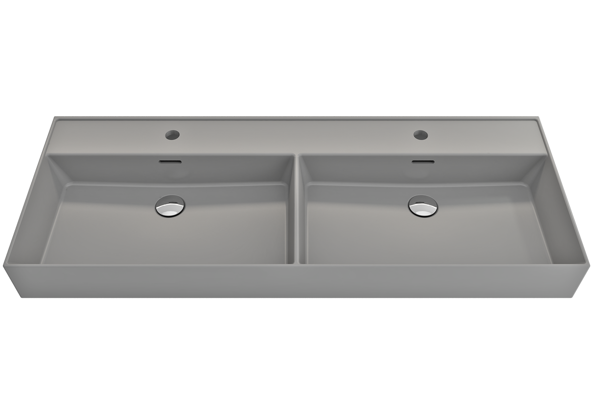 BOCCHI 1393-006-0132 Milano Wall-Mounted Sink Fireclay  47.75 in. Double Bowl for Two 1-Hole Faucets with Overflows in Matte Gray
