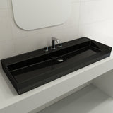 BOCCHI 1394-005-0127 Milano Wall-Mounted Sink Fireclay 47.75 in. 3-Hole with Overflow in Black