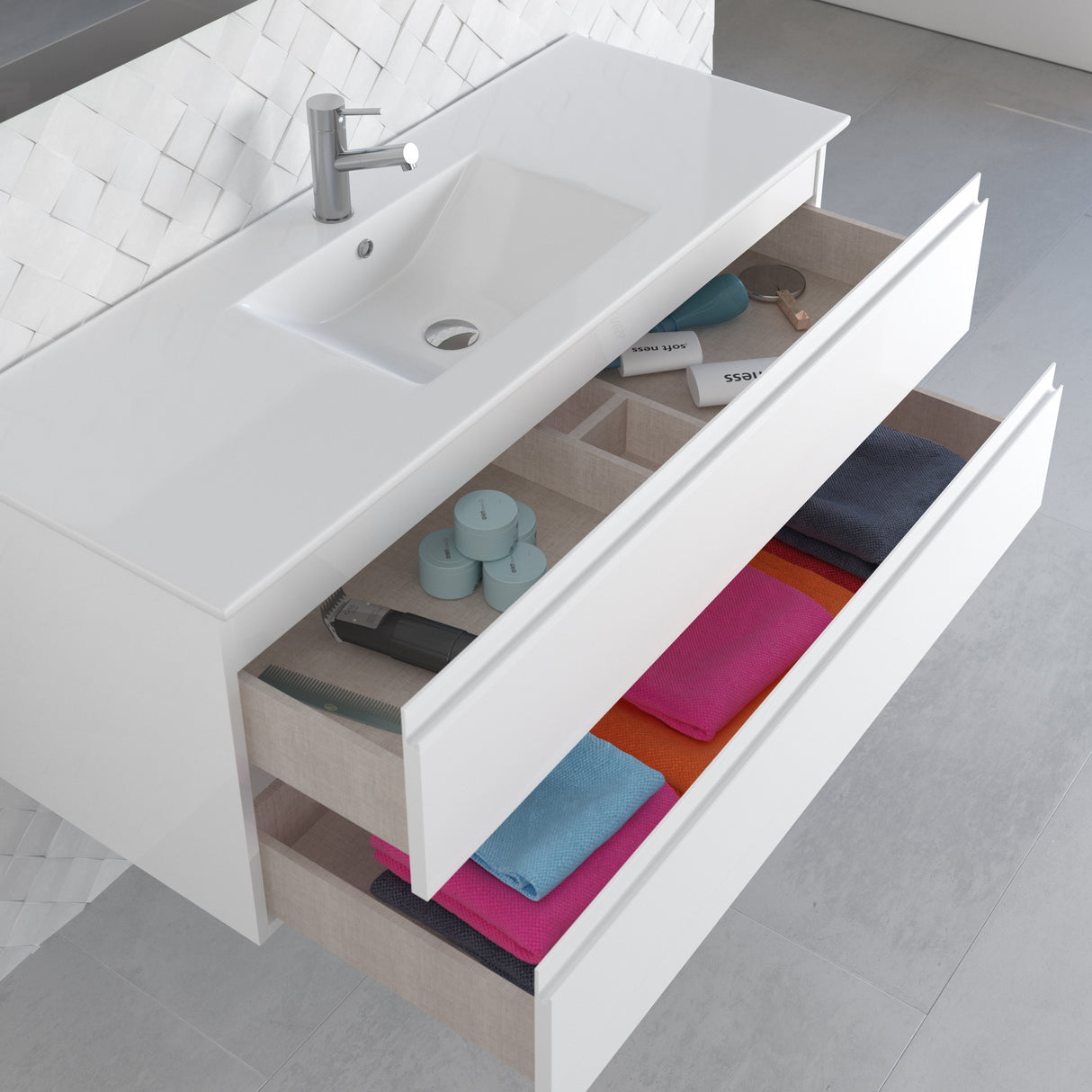 DAX Pasadena Engineered Wood and Porcelain Onix Basin with Vanity Cabinet, 48", Glossy White DAX-PAS014811-ONX