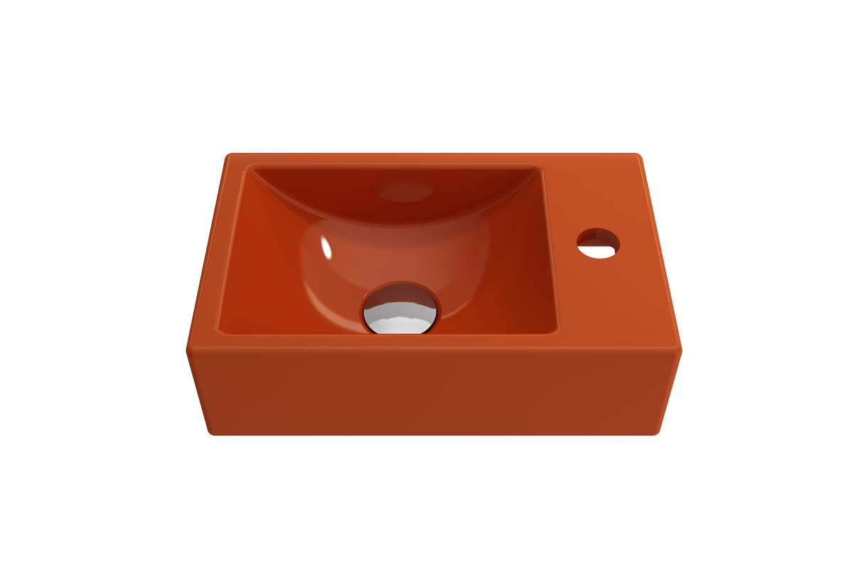 BOCCHI 1419-012-0126 Milano Wall-Mounted Sink Fireclay 14.5 in. 1-hole Right Side Faucet Deck in Orange