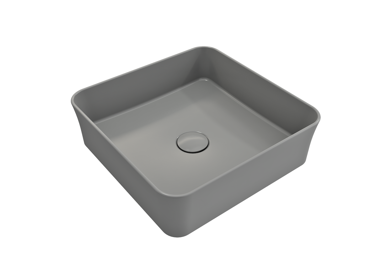 BOCCHI 1477-006-0125 Sottile Square Vessel Fireclay 15.25 in. with Matching Drain Cover in Matte Gray