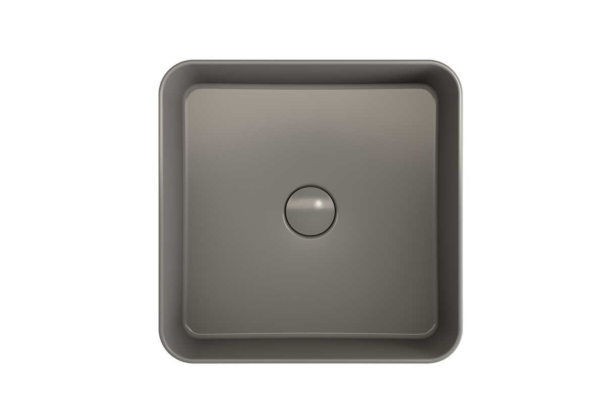 BOCCHI 1477-006-0125 Sottile Square Vessel Fireclay 15.25 in. with Matching Drain Cover in Matte Gray