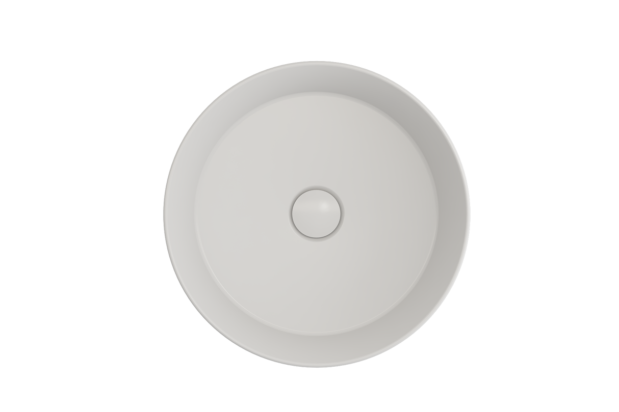 BOCCHI 1478-002-0125 Sottile Round Vessel Fireclay 15 in. with Matching Drain Cover in Matte White
