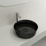 BOCCHI 1478-005-0125 Sottile Round Vessel Fireclay 15 in. with Matching Drain Cover in Black