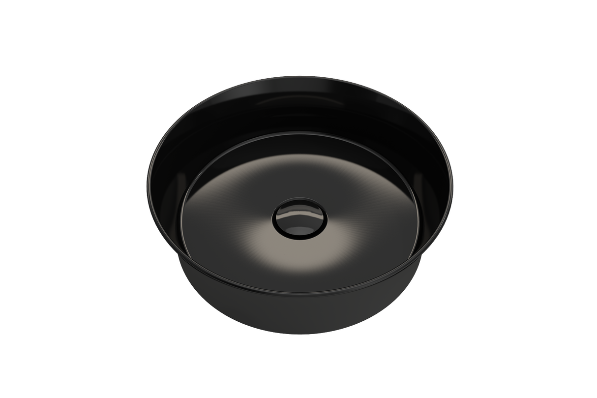 BOCCHI 1478-005-0125 Sottile Round Vessel Fireclay 15 in. with Matching Drain Cover in Black