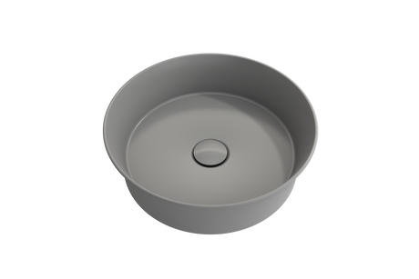 BOCCHI 1478-006-0125 Sottile Round Vessel Fireclay 15 in. with Matching Drain Cover in Matte Gray