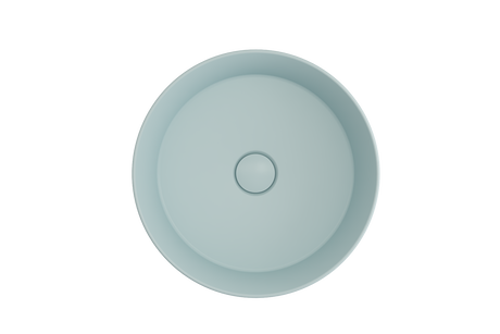 BOCCHI 1478-029-0125 Sottile Round Vessel Fireclay 15 in. with Matching Drain Cover in Matte Ice Blue