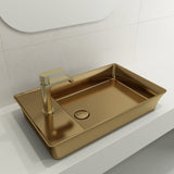BOCCHI 1479-403-0126 Sottile Rectangle Vessel Fireclay 23.5 in. 1-Hole Faucet Deck with Matching Drain Cover in Matte Gold