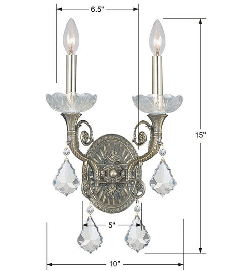 Majestic 2 Light Hand Cut Crystal Historic Brass Sconce 1482-HB-CL-MWP