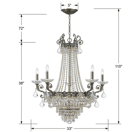 Majestic 11 Light Hand Cut Crystal Historic Brass Chandelier 1486-HB-CL-MWP
