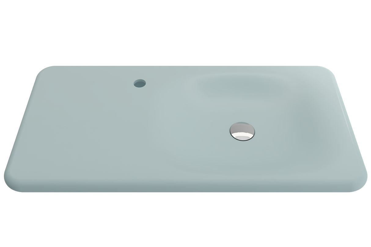 BOCCHI 1490-029-0126 Fenice Wall-Mounted Sink Fireclay 35.5 in. 1-Hole in Matte Ice Blue