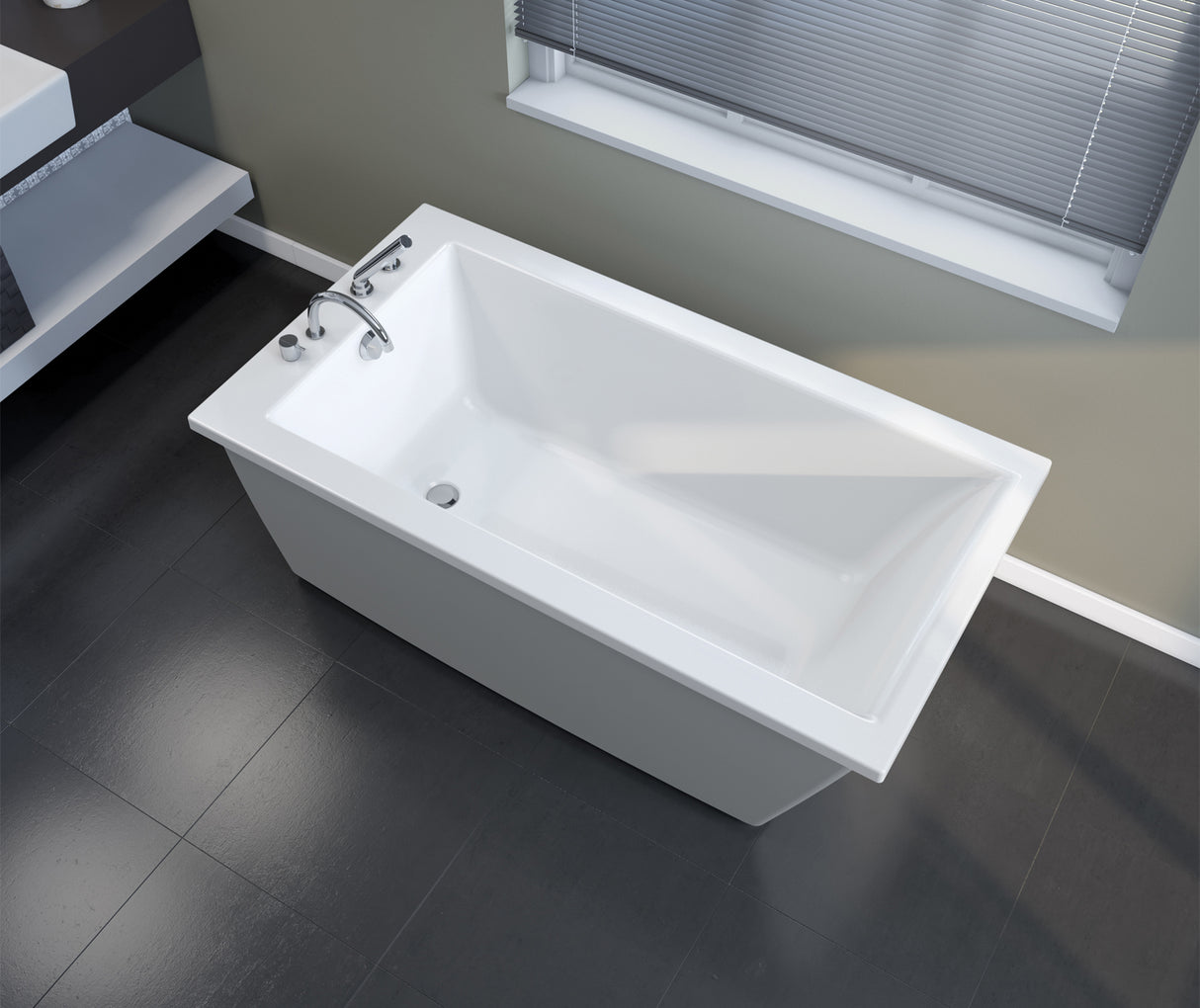 MAAX 106426-000-002-106 Elinor 6032 AcrylX Freestanding End Drain Bathtub in White with Sterling Silver Skirt