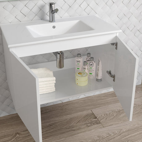 DAX Malibu Engineered Wood and Porcelain Onix Basin with the Single Vanity Cabinet, 28", White DAX-MAL012811-ONX