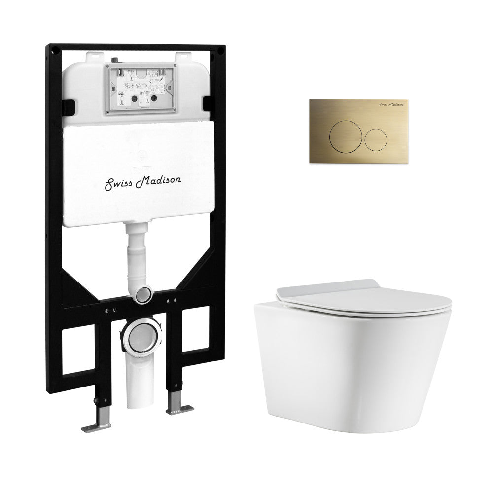 Calice Wall-Hung Toilet Bundle 0.8/1.6 GPF Dual Flush in Glossy White with White Flush Plate