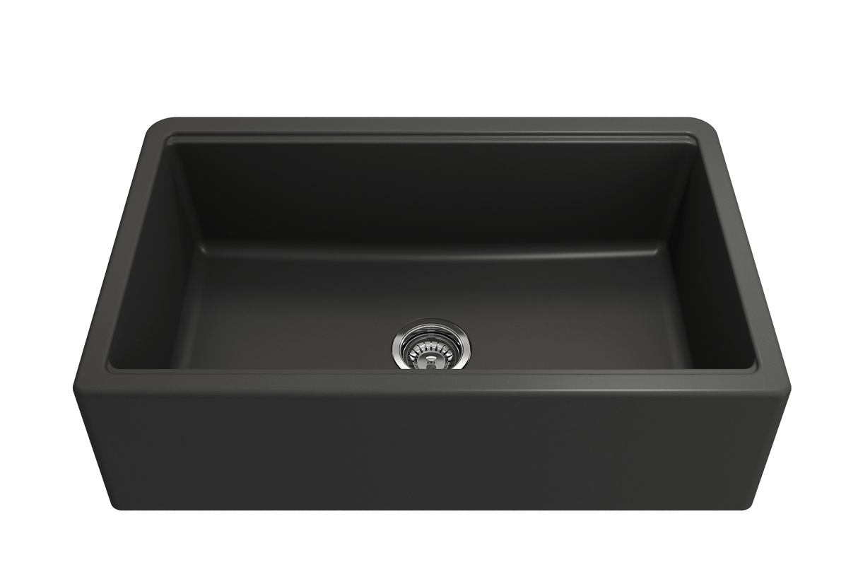 BOCCHI 1600-504-0120 Arona Apron-Front 33 in. Single Bowl Granite Composite Kitchen Sink with Integrated Workstation and Accessories in Matte Black